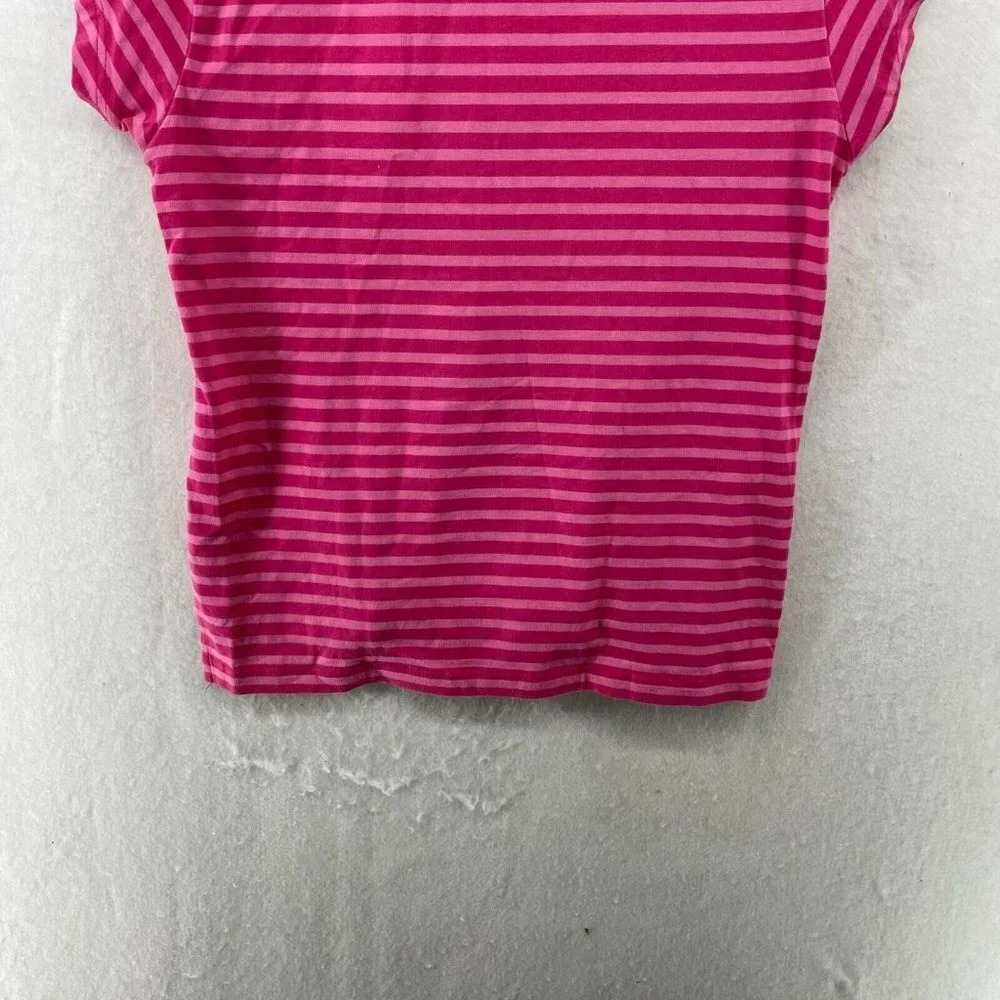 Polo Ralph Lauren Shirt Women's Sz M Pink Stripped 3-Button Collared Vented Hem - Picture 8 of 11